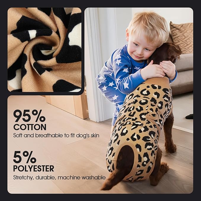 FUAMEY Recovery Suit for Dogs After Surgery,Soft Breathable Dog Bodysuit E-Collar & Cone Alternative Surgical Suit,Male Female Dog Neuter Spay Suits Anti Licking Wounds Onesie Brown Leopard L-PawvioPets