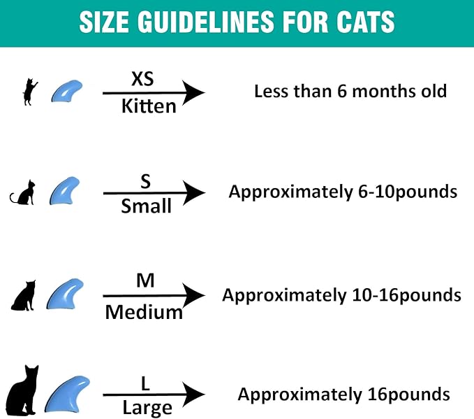 10x Colors / 100 pcs Cat Nail Caps | Cat Claw Covers with Adhesives and Applicators | Alpha (S)-PawvioPets