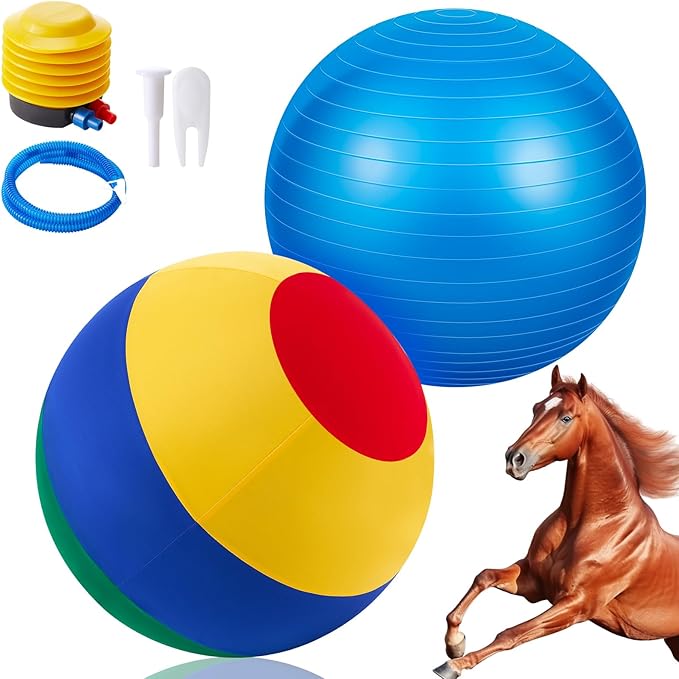 40inch Giant Herding Ball with Ball Cover Anti Burst Please Watch VCR for How to Inflation Horse Toys for Horses Stall Entertainment Play, Pump Included (Mixed Color,Classic)-PawvioPets
