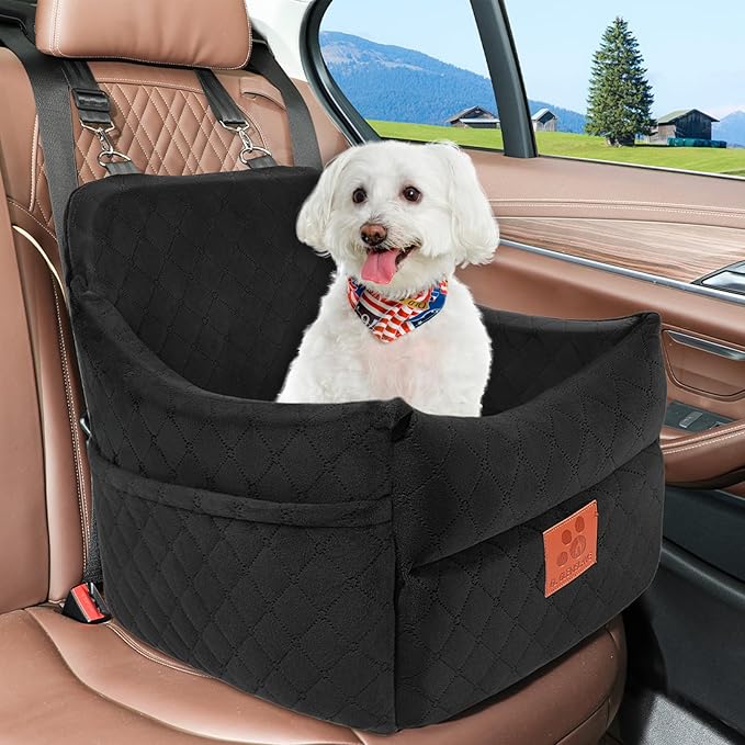 Dog Car Seat for Small/Medium Dogs, Dog Booster Car Seats with Thick Cushion for Dogs Under 35lbs, Detachable Washable Pet Car Seat with Storage Pockets, 2 Safety Belts(Black)-PawvioPets