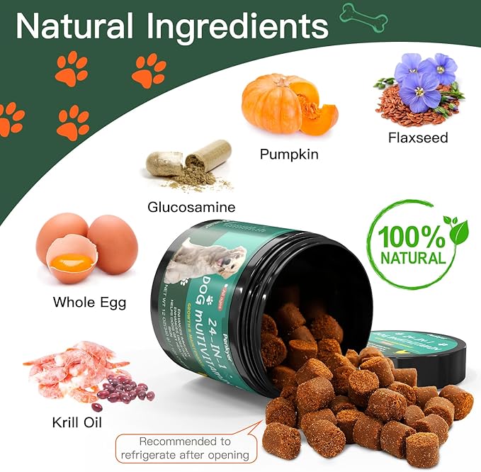 Dog Vitamins and Supplements, Senior & Puppy Multivitamin for Dogs Support with Glucosamine Chondroitin Omega Probiotics - Dog Multivitamins Chewable for Hip & Joint, Skin, Immune - (Pumpkin 120 Ct)-PawvioPets
