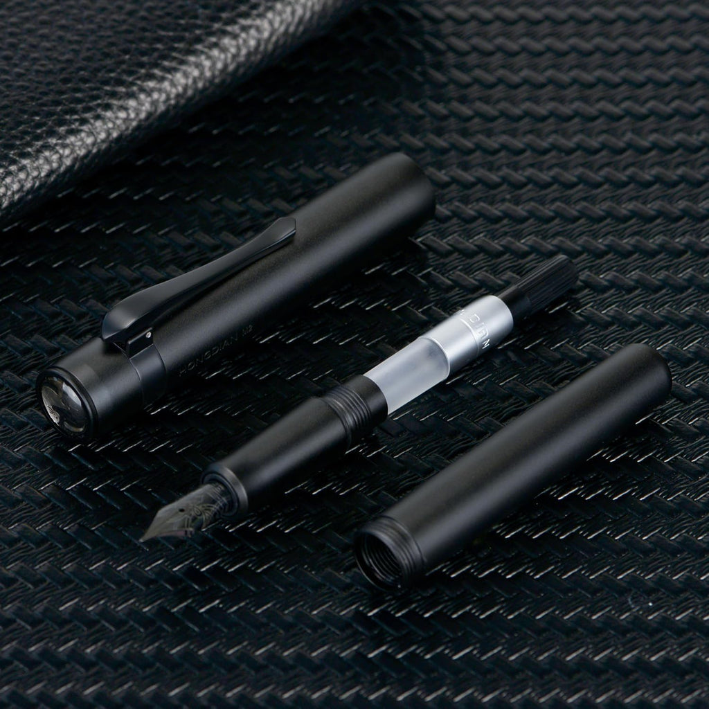 Hongdian M2 Black Forest Mini Fountain Pen, Medium Soft Nib & Sleek Shape Aluminium Short Pocket Travel Pen (Matte Black)
