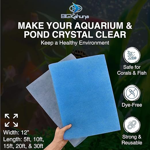 Big Kahuna Aquarium Filter Floss Rolls – 12-inch Pond and Aquarium Filter Media – 1-inch Thick Wet/Dry Aquarium Filter Pad – Bonded Filter Media Pad for Freshwater or Marine Aquariums, Ponds – 20ft-PawvioPets