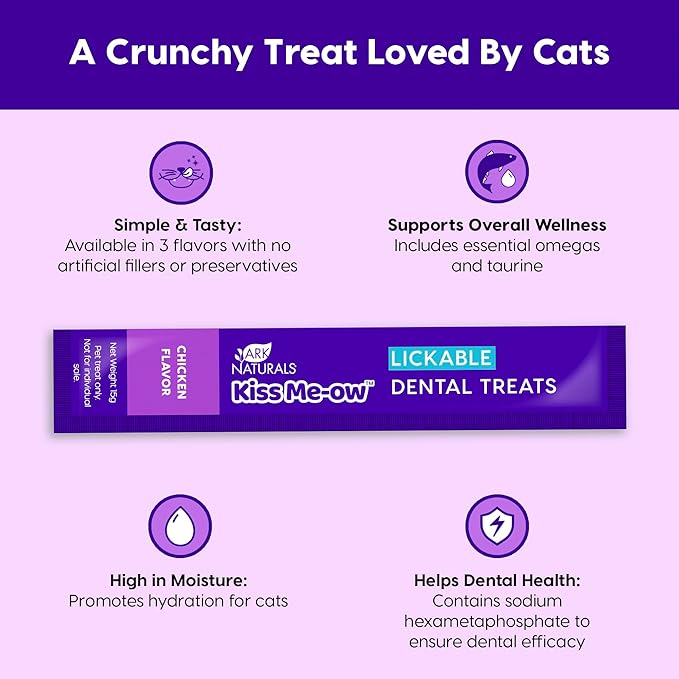 Ark Naturals Kiss Me-Ow Lickable Dental Cat Treats, Chicken Flavored, No Artificial Flavors, 2 Ounces (Pack of 6)-PawvioPets