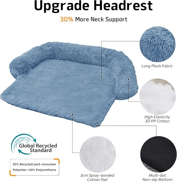 GGIB Calming Dog Bed Fluffy Plush Dog Mat for Furniture Protector with Removable Washable Cover for Large Medium Small Dogs and Cats (Medium, Navy)-PawvioPets