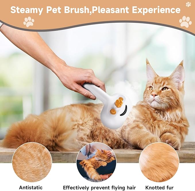 3-in-1 Pet Steam Brush Set for Dogs & Cats, Grooming Comb with Spray, Defur Tool, Water-Assisted Hair Removal, Gentle Cat & Dog Spritz Brush, Multi-Purpose Steam Grooming Kit-PawvioPets
