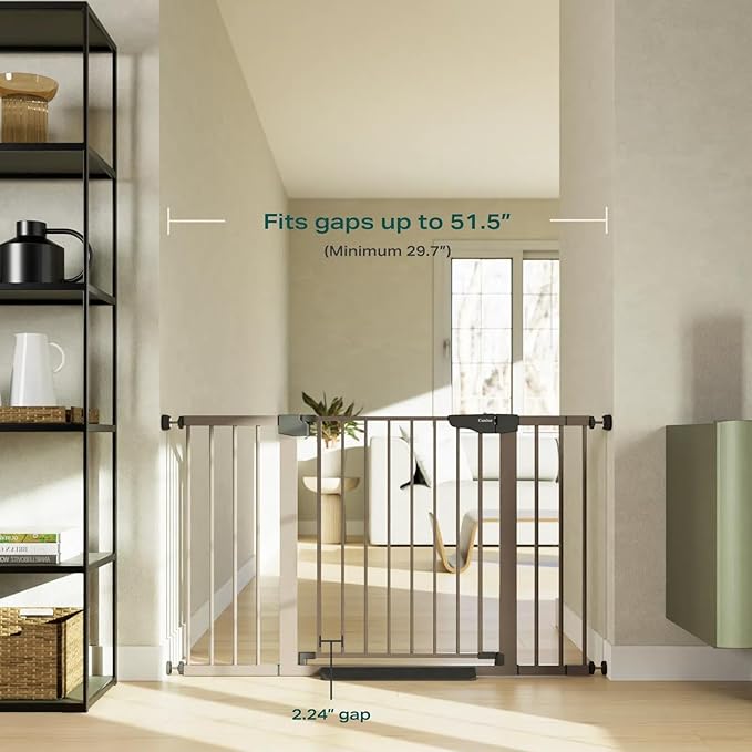 Cumbor 2 Pack 29.7"-51.5" Extra Wide Baby Gate for Stairs, Mom's Choice Awards Winner-Dog Gates for Doorways, Pressure Mounted Walk Through Pet Gate Indoor, Safety Auto-Close Child Gate for Kid,Brown-PawvioPets