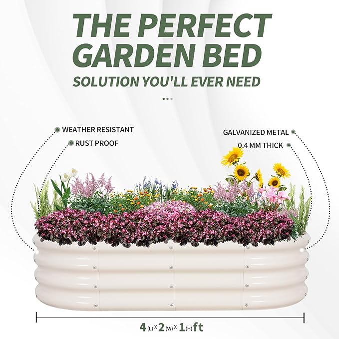 1MORE Galvanized Raised Garden Bed- Planter Garden Boxes Outdoor, Raised Beds for Gardening, 4x2x1ft Metal Garden Bed Kit for Vegetables Flower, Planter Raised Beds with Tools.White-2pack-PawvioPets
