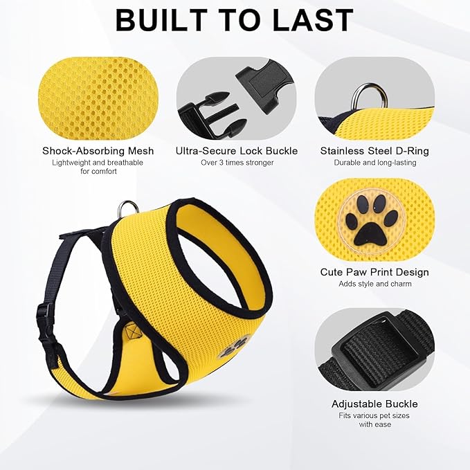 BINGPET No Pull Dog Harness, Soft Mesh Breathable All Weather Vest, Safety Protection Design, Durable Adjustable Step-in Easy Walk Harness for Small Dogs (Yellow, XS)-PawvioPets
