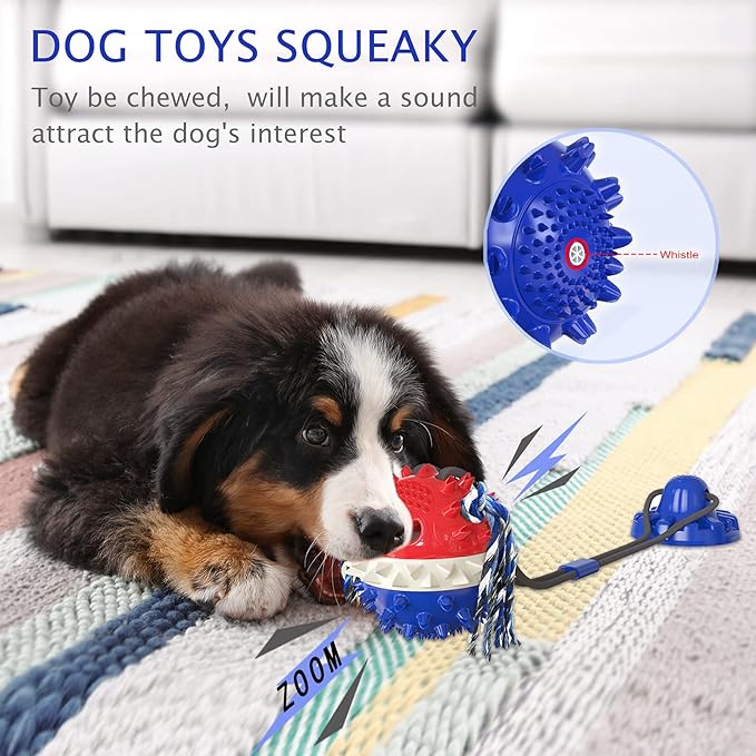 Aggressive Chewer Dog Toys - Rope Toys with Suction Cup, Teething Treats & Puzzle Food Dispensing Ball (Navy Blue)-PawvioPets