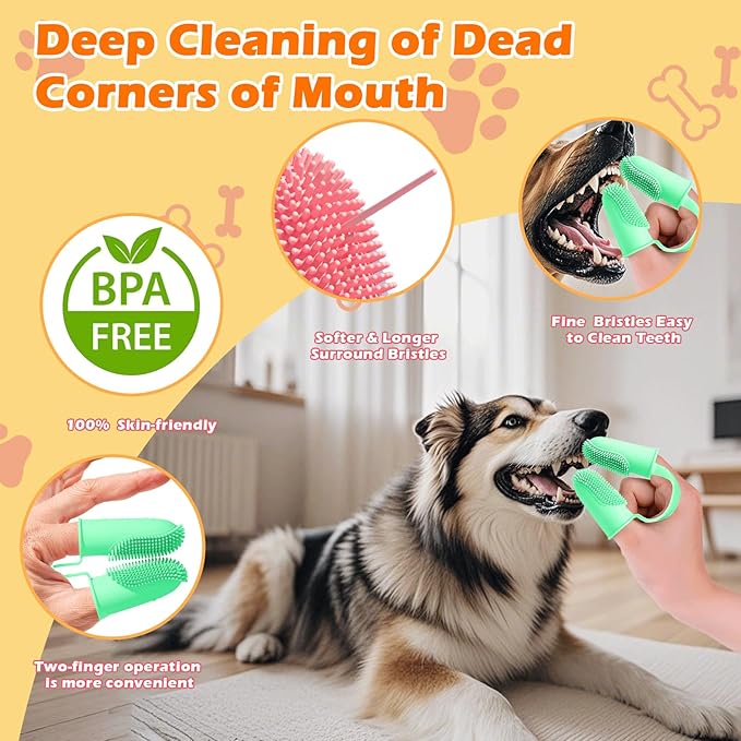 Dog Toothbrush, Dogs Tooth Brushing Kit, Cat Tooth Brush for Small to Large Dogs & Puppies, 2Pack Double Finger Toothbrush for Dog Teeth 360 Cleaning & Dental Care-PawvioPets