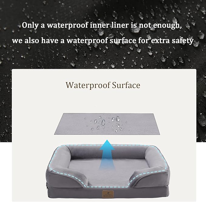 Bedfolks Orthopedic Dog Bed, Waterproof Dog Sofa Bed for Large Dogs, Egg Foam Pet Couch Bed with Removable Washable Cover and Nonslip Bottom, Dark Grey-PawvioPets