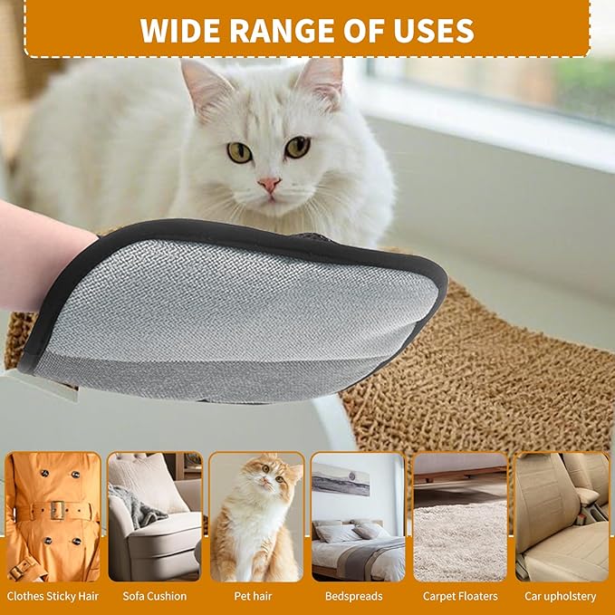 2PCS Electrostatic Pet Grooming Gloves, Reusable Hair Remover for Dog Cat Fur on Clothes Furniture Car Seat/Five Fingers/Black-PawvioPets