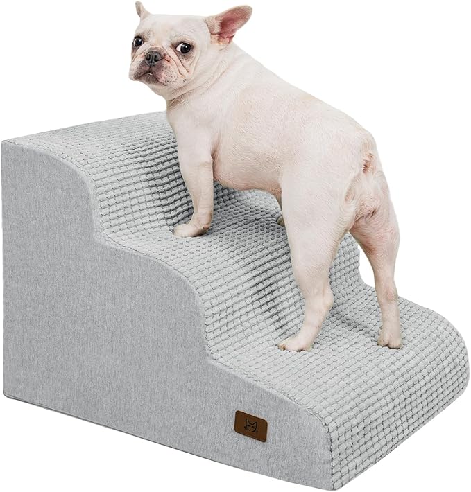 Dog Step for Bed, Dog Stair 3-Step 35D Pet Stair 15.7" H for High Bed or Sofa Non-Slip Balanced Pet Step Indoor, Light Grey-PawvioPets