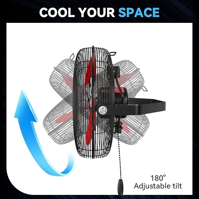 12 IN High Velocity Wall Mount Fan, 3 Speed Industrial Wall Fan with Sealed Motor, 2500 CFM Adjustable Air Circulator for Garage, Commercial, Greenhouse, Warehouse & Gazebo Use, UL Listed-PawvioPets