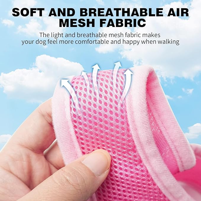 BINGPET No Pull Dog Harness Medium Sized,Breathable Mesh Puppy Cat Harnesses,Pink, M-PawvioPets