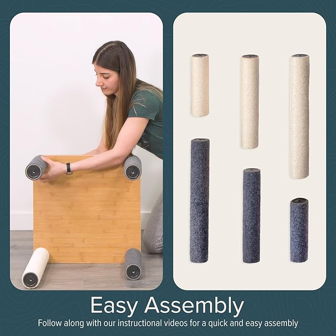 Ascentials - Grand Suite Cat Scratcher Playground - Tall Cat Tower Playground Structure, Sisal Scratching Areas, Grey Felt, Bamboo Veneer w/Linen & Velvet Surface Areas-PawvioPets