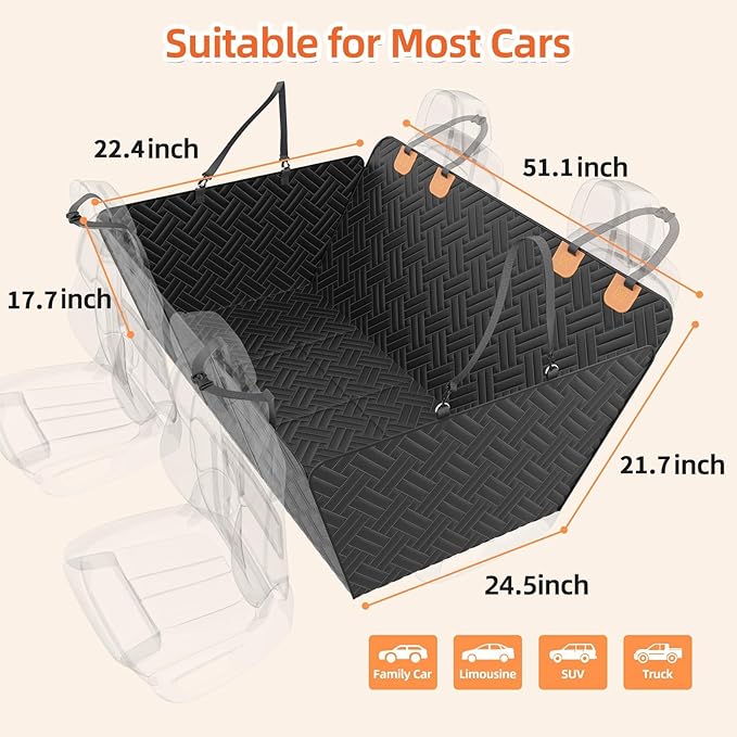 Back Seat Extender for Dogs,Dog Car Seat Cover for Back Seat,Hard Bottom Dog Bed for Car with Mesh Window,100% Waterproof and 600D Oxford Scratch-Resistant Backseat Car Seat for Cars Trucks and Suv-PawvioPets