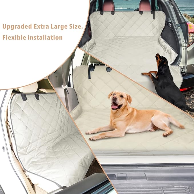 F-color SUV Cargo Liner for Dogs, Water Resistant Pet Cargo Cover Dog Seat Cover Mat for SUVs Sedans Vans with Bumper Flap Protector, Non-Slip, Large Size Universal Fit, Beige-PawvioPets
