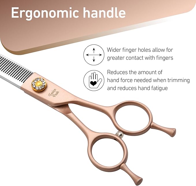 Fenice Peak Professional Curved Thinner Dog Grooming Scissors 7.0'' Rose Gold Thinning Shears Extremely Sharp Blades 440C Stainless Steel Thinning Shears Durable Smooth Fine Cut for Dogs and Cats.-PawvioPets