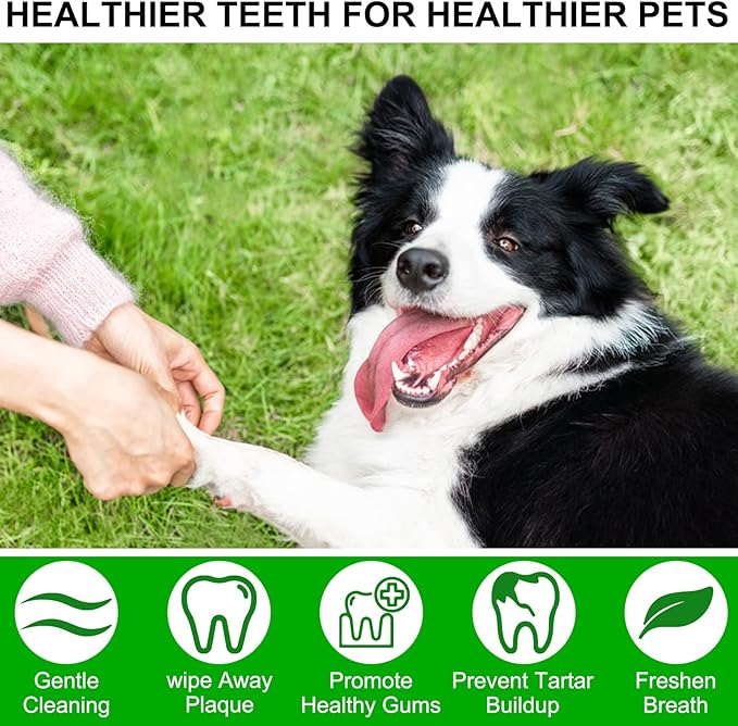 ALIVO Dental Teeth Cleaning Wipes for Dogs & Cats, Remove Bad Breath by Removing No-Rinse Dog Finger Toothbrush, Disposable Gentle Cleaning Pet Dental Care Wipes, 50pc-PawvioPets