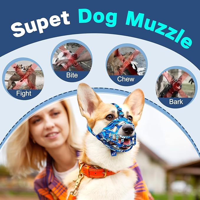 Basket Muzzle to Prevent Biting, Dog Muzzle for Large Medium Small Dogs Allows Panting Drinking Anti Chewing, Perfect for Grooming Trimming Training and Aggressive Reactive Dogs (Blue, Size 4)-PawvioPets