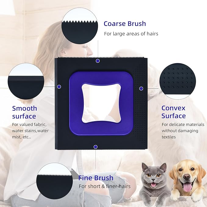 3 in 1 Mini Pet Hair Removal Tool, Dog and Cat Square Hair Remover for Car Detailing Supplies, Clothes, Couch and Carpet, Fur Cleaning Supplies for Furniture-Ergonomic and Anti-Slip, Mini Pet Supplies-PawvioPets
