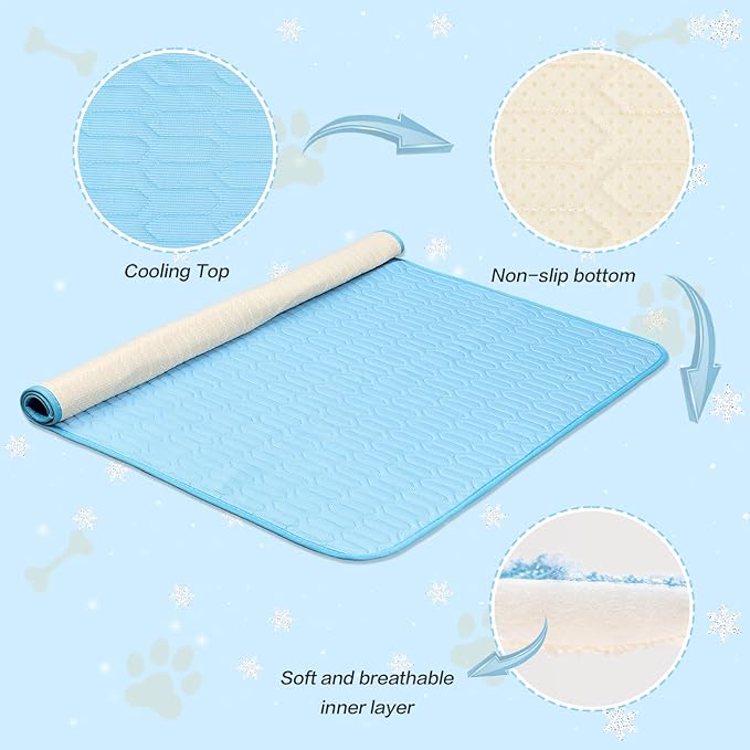39 Inches× 29 Inches Cooling Mat for Dogs/Cats Immediately Dog Cooling Mat in Summer, Ice Silk Latex Anti-Slip Pet Sleeping Pad Sky Blue Dog Pad Suitable for Car/Indoor/Tourism Use-PawvioPets