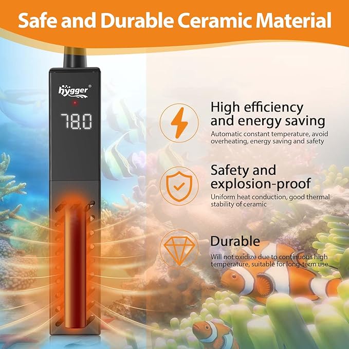 hygger Aquarium Heater, Upgraded Ceramic 25W/50W Small Fish Tank Heater with Digital LED Controller, Fast Heating, Precise Temperature Control, Turtle Tank Heater for Freshwater/Saltwater-PawvioPets