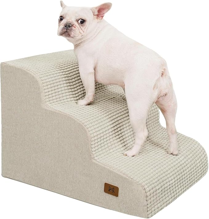 Dog Step for Bed, Dog Stair 3-Step 35D Pet Stair 15.7" H for High Bed or Sofa Non-Slip Balanced Pet Step Indoor, Beige-PawvioPets