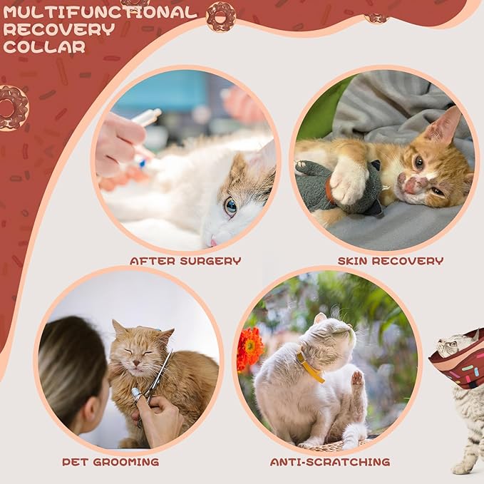 EXPAWLORER Cat Recovery Cone Collar- Soft Adjustable Pet Collar for After Surgery, Waterproof Elizabethan Protective Collar, Stop Licking Donut for Small Medium Kittens-PawvioPets