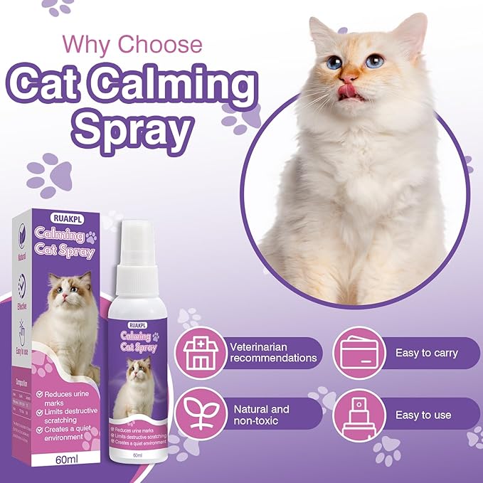 Cat Calming Spray 60 ML 2 Pack Calming Solution for Cats Cat Pheromone Spray Reduces Stress Anxiety Scratching Calming Spray for Cats Good for Home Travel Cat Pheromones Calming Spray-PawvioPets