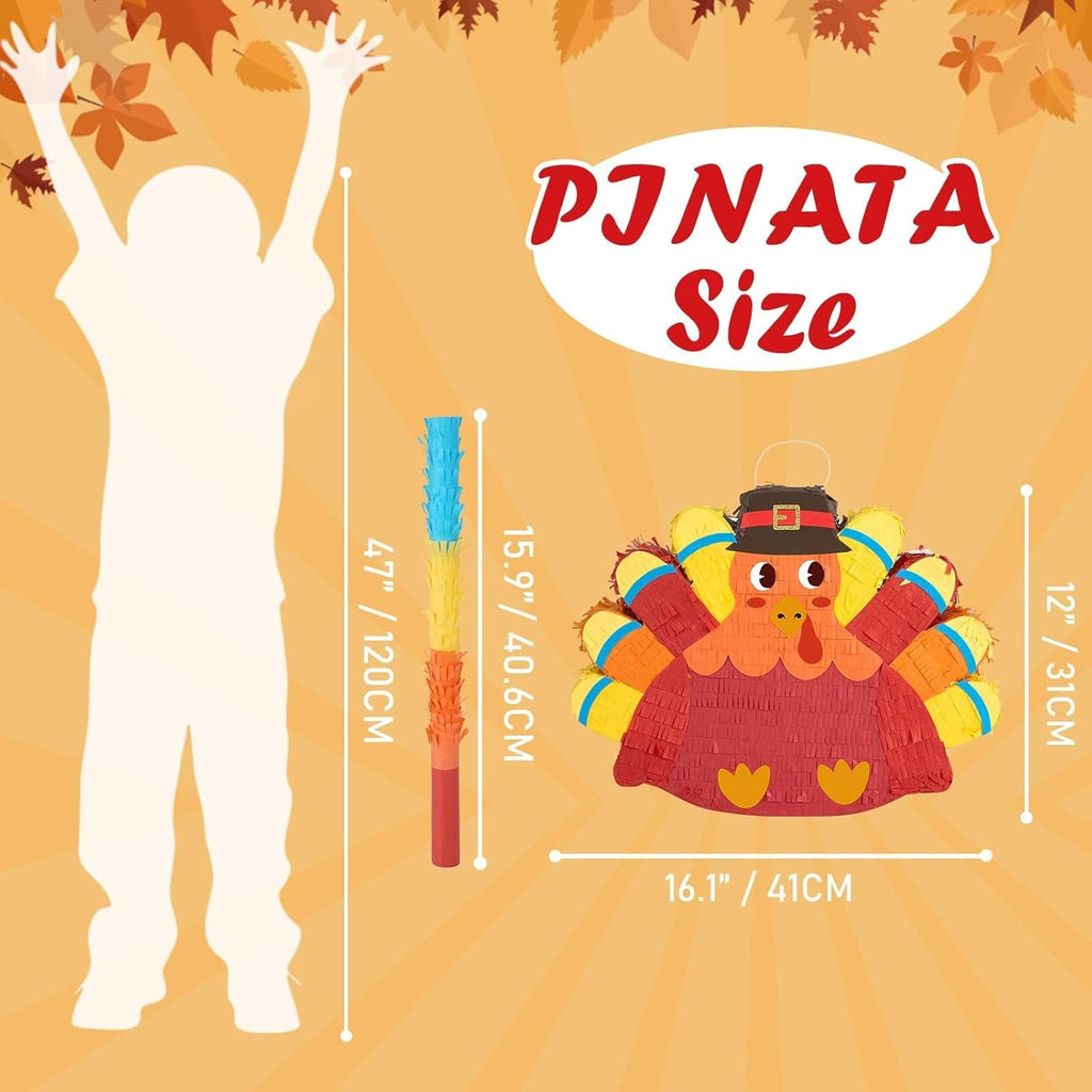 WERNNSAI Thanksgiving Turkey Pinata - Fall Decorations Red Turkey Pinata Thanksgiving Games for Kids Fall Festival Autumn Decor Carnival Party Supply with Blindfold