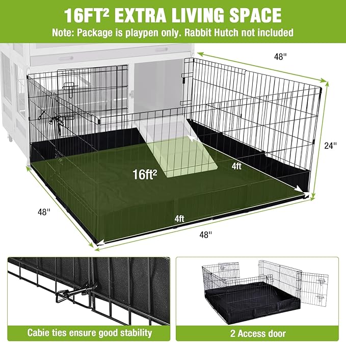 Bunny Playpen Indoor & Outdoor, Rabbit Playpen with Waterproof Liner, Extension Guinea Pig Cages for Small Animals (Playpen Only)-PawvioPets