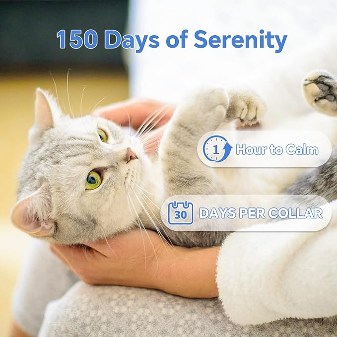 Calming Collar for Cats - 5 Pack, 150-Day Cat Calming Collar, Stress Relief & Anxiety Control for Cats, Calm Collars Cat (3 Blue & 2 Gray)-PawvioPets