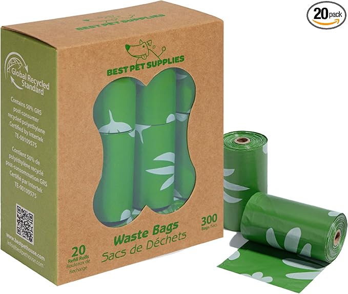 Best Pet Supplies Poop Bags for Dogs, 50% Post-Consumer Recycled Content dog waste bags on rolls, fits all poop bag holders for leashes - 300 Count, Green, Lavender Scented-PawvioPets