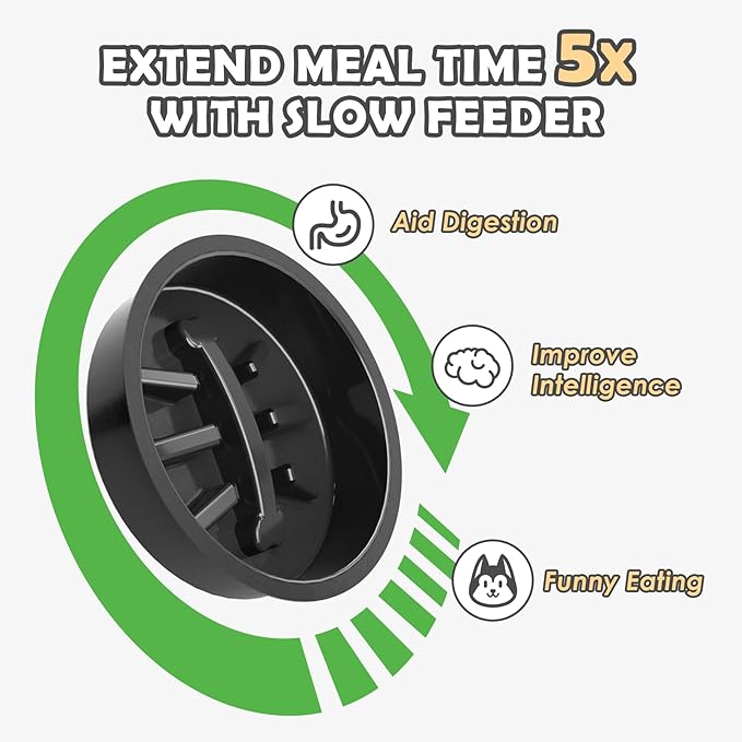 Elevated Dog Bowls with Slow Feeder and Spill Proof Mat, Adjustable Height 4.3-11.8'', Two 1.7L Stainless Steel Food & Water Bowls, Metal Raised Dog Bowl Stand, for Large Medium Breeds-PawvioPets