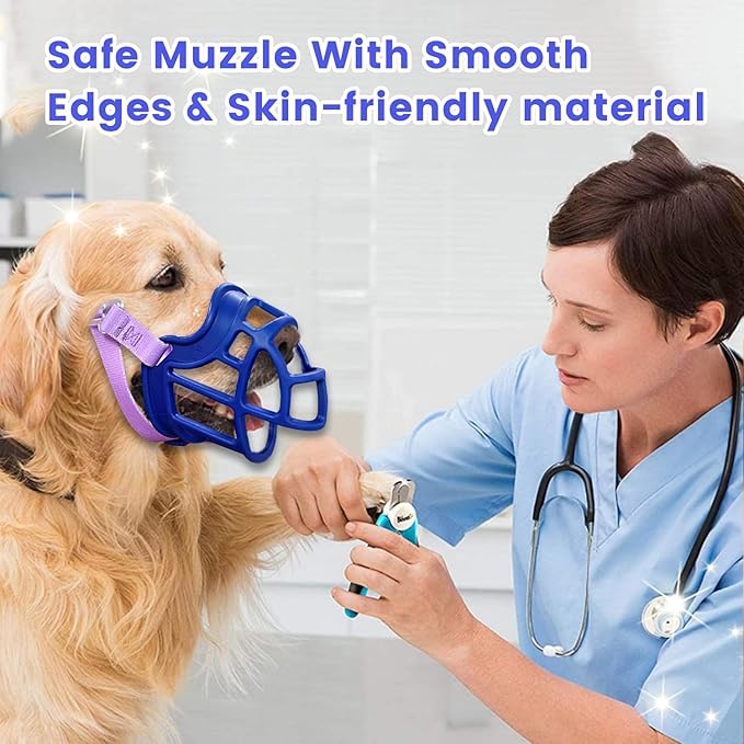 Dog Muzzle, OKKIC Basket Muzzle Anti Biting Chewing, Sturdy Lightweight Muzzle Allows Panting Drinking,Muzzle for Small Medium Large Dogs, Suitable for Grooming Trimming Training (Blue, Size3)-PawvioPets