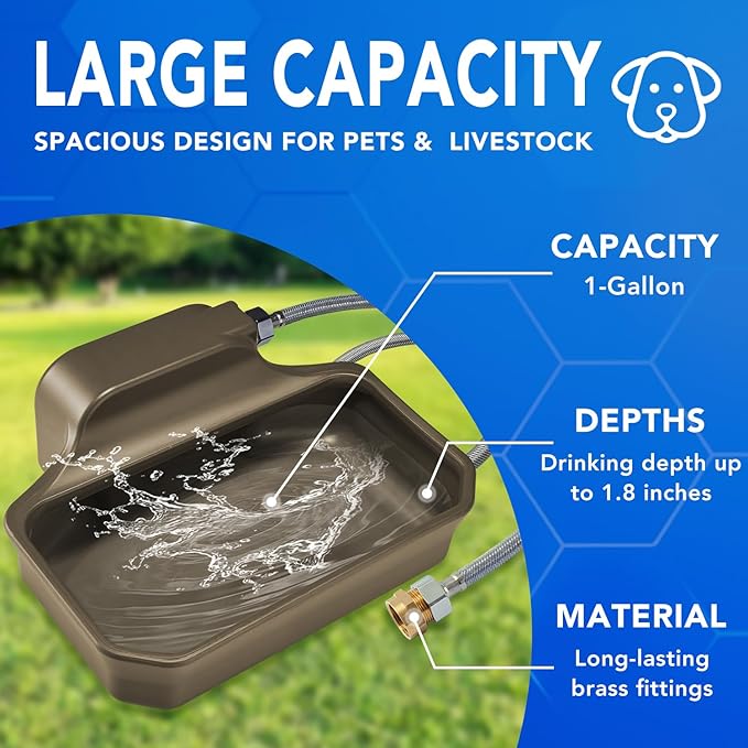 Automatic Dog Water Bowl Dispenser 1 Gallon - Outdoor Pet Water Bowl Feeder for Dogs, Livestock, Chicken - Auto Fill - Food Grade Material - Easy to Install - Brown-PawvioPets