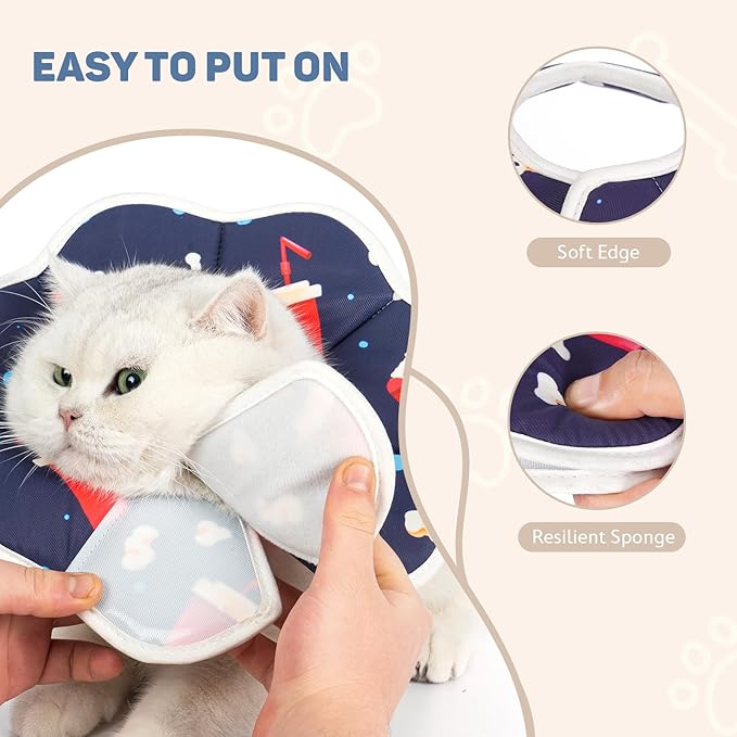 Avont Soft Cat Recovery Cone Collar, Adjustable Lightweight Kitten E-Collar for Small Dogs, Comfortable Neck Donut Stop Licking Scratching After Surgery -Popcorn(L)-PawvioPets