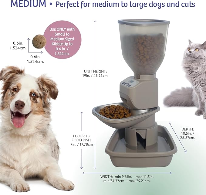 Automatic Dog & Cat Food Feeder with Water Dispenser – Smart Pet Feeder with Portion Control, OLED Display, Anti Jam Design, Battery Operated Dispenser for Medium/Large Pets - Taupe-PawvioPets