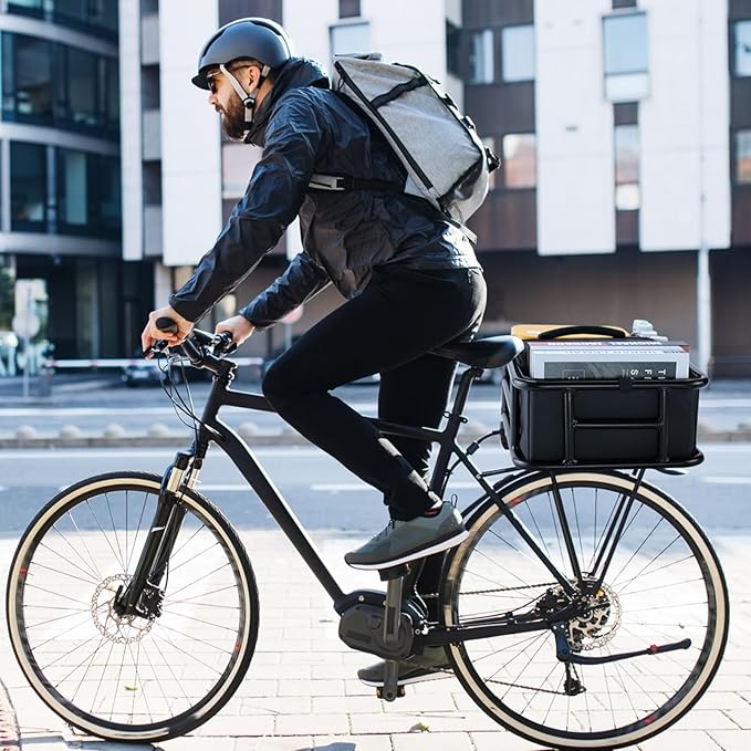 Bike Basket Rear with Liner,Waterproof Cover,Cargo Net Large Rear Bike Basket,Heavy Duty Bicycle Rear Basket for Electric Bike, Ebike,Great for Bike Trip,Carrying Grocery,Ball,Dog-PawvioPets