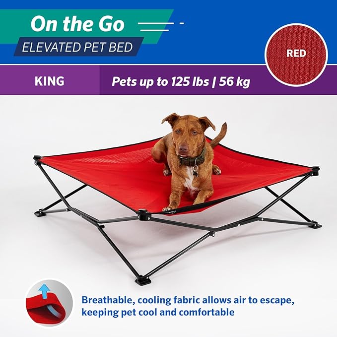 Coolaroo On-The-Go Elevated Dog Bed - Foldable Pop-Up Travel Dog Bed with Breathable, Moisture-Resistant Fabric, Carry Bag Included, Lightweight & Portable, Red, Extra Large-PawvioPets