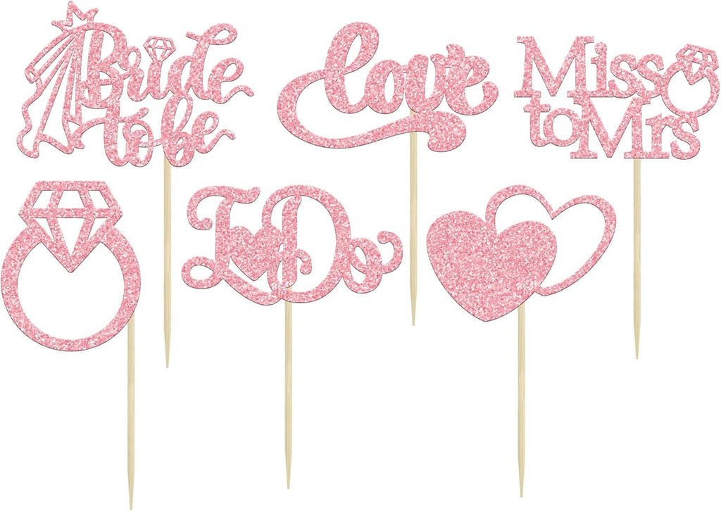 Gyufise 24Pcs Bride to Be Cupcake Toppers Pink Glitter I Do Love Heart Ring Miss To Mrs Cupcake Picks Bridal Shower Cake Decorations for Wedding Engagement Bachelorette Party Supplies