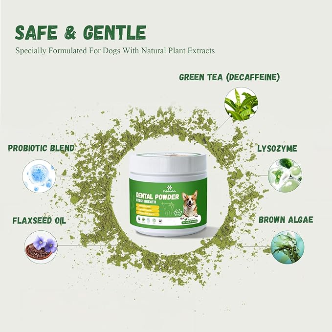 Dog Dental Care Powder - Plaque & Tartar Control with Natural Enzymes, Teeth Cleaning Powder for Dogs with Probiotic, Bad Breath Treatment for Small Medium Large Dogs-PawvioPets
