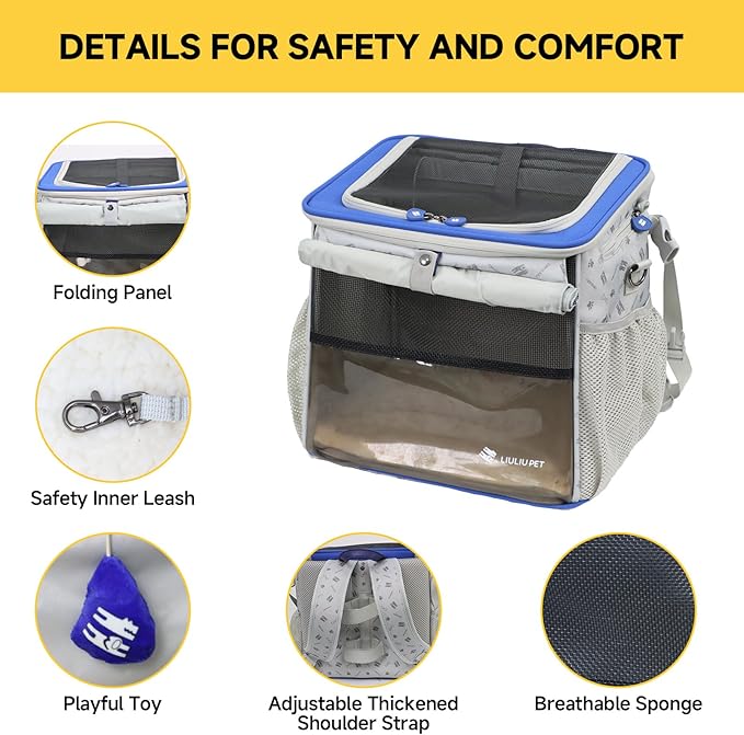 Cat and Dog Backpack Carrier, Breathable Cycling Pet Bag with Mesh Ventilation, Portable Outing Traveling Pet Bag with Top Waterproof Fabric for Small, Medium Cats, Small Dogs, Blue-PawvioPets