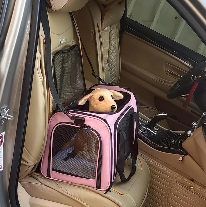 Cat Carrier Dog Carrier Pet Carrier Cat Bags for Small Medium Cats Dogs Puppies of 15 Lbs,of Airline Approved Small Dog Bag Soft Sided,Collapsible Travel Puppy Carrier (Medium, Pink)-PawvioPets