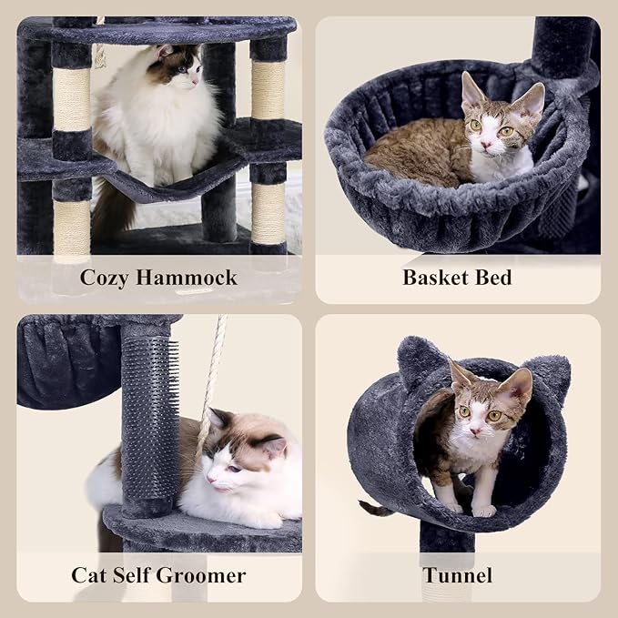 Globlazer Artistic Curved Cat Tower for Small Cats (Under 12 lbs), 81-inch Slim Design Cat Tree with Space-Saving Design, Indoor Cat Condo with Hammock & Tunnel, C81, Dark Gray, Non-Large Cats-PawvioPets