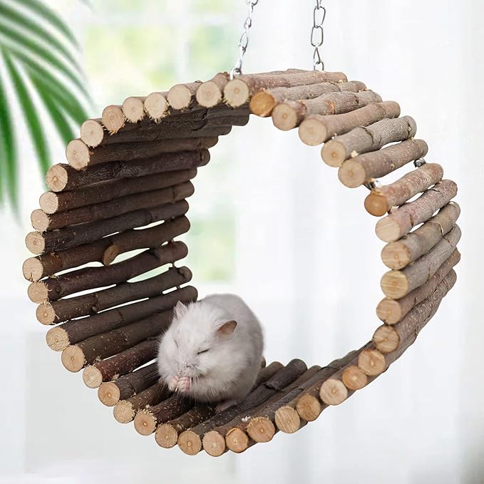 Bird Parrot Swing Toys, Hanging Bird Tree Caves, Natural Apple Wood Parrot Hammock, Bird Cage Accessories, Suitable for Little Bird Parakeets Cockatiels Lovebirds Hamster Rat (6.49" in Diameter)-PawvioPets