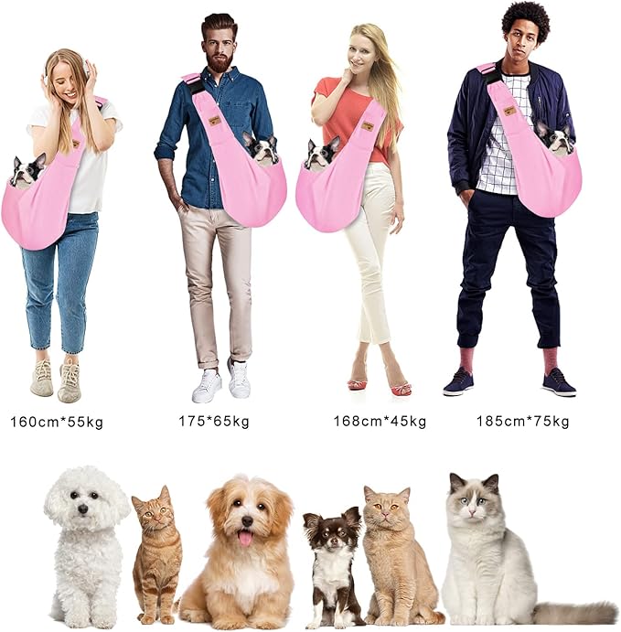 CUBY Dog and Cat Sling Carrier, Hands Free Reversible Pet Papoose Bag, Soft Pouch Adjustable, Suitable for Puppy Cats for Outdoor Travel (Pink, M-Adjustable Strap)-PawvioPets